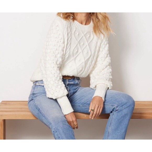 Evereve Sieve Bobble Cable Knit Sweater Womens XS Pullover white Fisherman - Picture 9 of 9